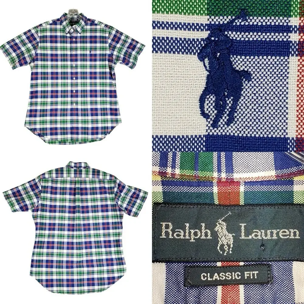 Polo Ralph Lauren Shirt Oxford Men's Large L Blue Red Plaid SS Button Down